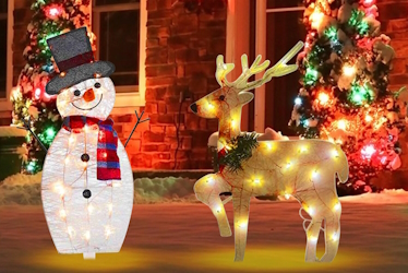 Festive yard display with Christmas decorations